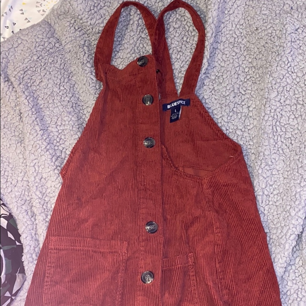 burnt orange corduroy overall dress